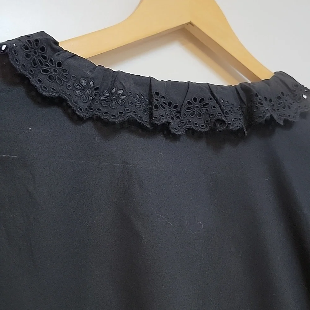 J. Crew Black Eyelet Lace-Trim Button Front Blouse - Picture 11 of 12